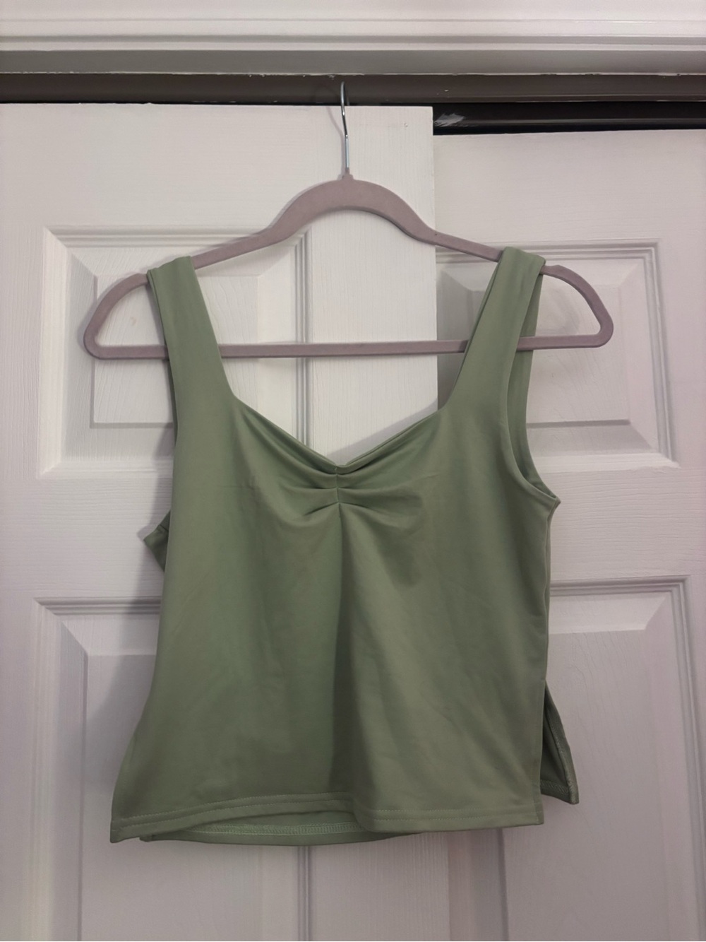 Women's Sage Green Tank Top with V-Neck Twist